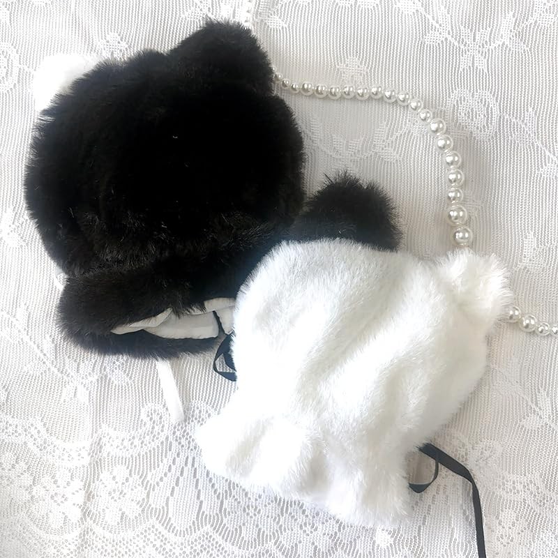 Fluffy Cat Poncho, Black, For 3.9 inches (10 cm), Sewn