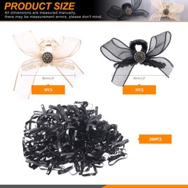 Rustark 6Pcs 2 Colors Rhinestone Hair Claw Clips with 260Pcs Rubber Bands Set Non Slip Double Sided Mesh Lace Bow Hairpins Small Claw Clips for Women Girls Hair Accessories
