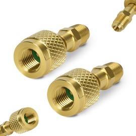 2Pcs A2L R-32 R-454B Adapter, 1/4" Left-Hand Female to 1/4" Right-Hand Male Flare Fittings, for R-32/R-454B A2L Refrigerant LH Tanks and RH Service Hose, Brass HVAC Charging Adapter (Straight × 2)