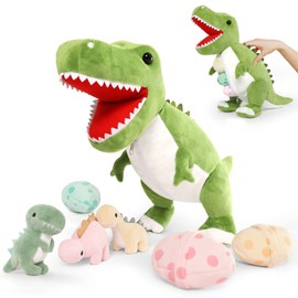 MorisMos Giant Dinosaur Stuffed Animal,23.6'' Big Mommy Stuffed Dinosaurwith 3 Baby DinosaurPlush Toys & 3Eggs Plush Inside Its Zipper Tummy,Large Boy Girl Dinosaur Toysfor Kids Birthday Christmas