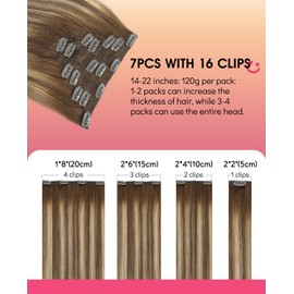 Youngsmile Clip in Hair Extensions for Women Real Remy Human Hair Balayage Brown Fading to Ash Brown Highlight with Medium Blonde 16 Inch 120g 7pcs Soft Natural Clip in Extensions(#4/27/4-16inch)
