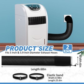 Outus 2 Pcs Air Conditioner Hose Cover Wrap - Ac Hose Duct Vent Cover Sleeve Insulated Cover for Portable Ac for 5" & 5.9" Diameter Exhaust Hoses Tube(Black,Stylish)