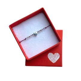 Heart Love Friendship Bracelet. Sterling Silver 925 and thread. Birthday, Christmas, Valentine´s, gift, Graduation, First Communion. Red Gift Box (Morado)