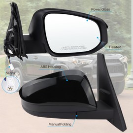 Lqito Right Passenger Side Mirror Compatible with 2014-2024 Toyota 4Runner With Manual Folding Power Glass Heated Black Replace#87910-35B90(5Pins)
