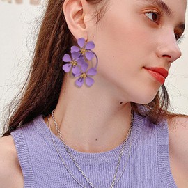 Big Purple Flower Earrings Boho Large Flower Hoops Earrings Love Heart Floral Petal Earrings Spring Summer Statement Earrings Prom Party Wedding Jewelry Gifts for Women Girls