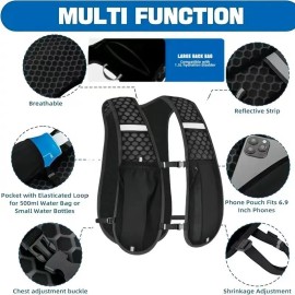 Running Hydration Vest for Women & Men, Adjustable Running Phone Holder Vest with 500ml Soft Flask, Reflective Lightweight Backpack for Running, Hiking, Cycling