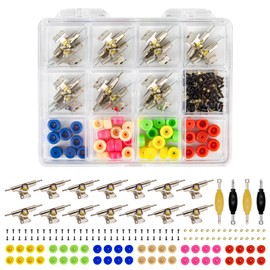 DisplayMore Fingerboard Repair Kit -Includes Box & Tools-Mini 96mm Finger Skateboard Parts Include 14 Brackets 48 Multicolour Wheels 60 Screws 30 Nuts 4 Screwdriver(Trucks-31mm & Box)