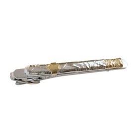 Cigar Tie Clip Two-Tone Shiny Approx. 6.7 cm Long + Gift Box - Accessory for Silk Tie, Brass
