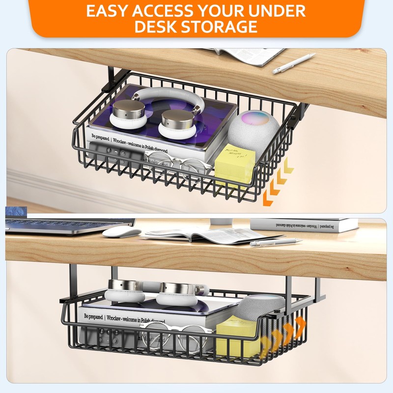 ENONCI Under Desk Drawer, Slide Out Design,No Drill Metal Under