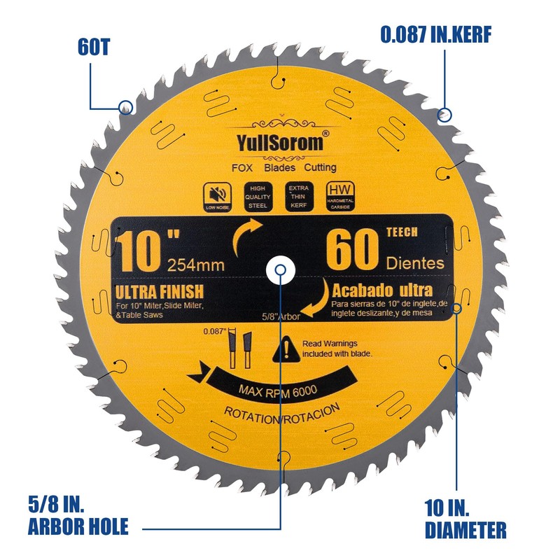 10 Inch Thin Kerf Fine Finish Crosscut Table Saw Blades,