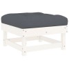 White Solid Wood Patio Footstool With Cushion Contemporary Outdoor Furniture