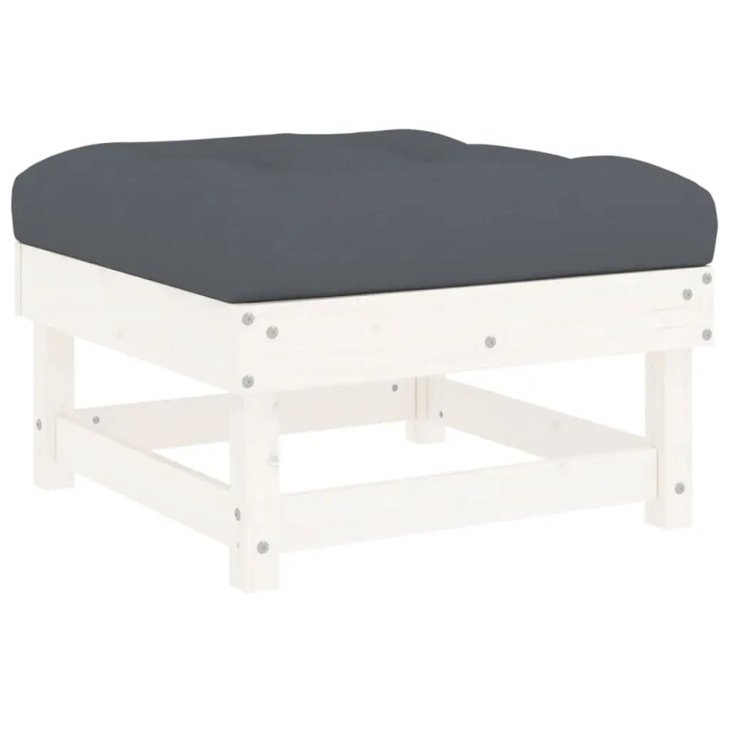 White Solid Wood Patio Footstool With Cushion Contemporary Outdoor Furniture