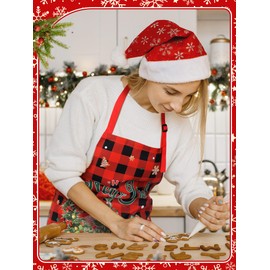 Bencailor 4 Pcs Christmas Aprons Set Santa Snowman Xmas Tree Kitchen Aprons Waterproof Christmas Red Green Cooking Aprons for Women Men(Red Black,Xmas Gnomes)