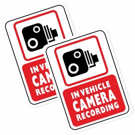 2 x Stickers In Vehicle Camera Recording Security Sign CCTV Operation 24hr Video Warning Dash Cam Label Car Taxi Van Notice Red 80mm x 110mm C31