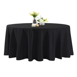Round Tablecloth - 132 Inch Round Tablecloth - Stain and Wrinkle Resistant Washable Polyester Table Cloth, Decorative Fabric Table Cover for Dining Table, Buffet Parties and Wedding, Black