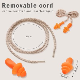 Bememo 20 Pairs Corded Ear Plugs Reusable Silicone Earplugs Sleep Noise Cancelling for Hearing Protection (Brown-Orange)