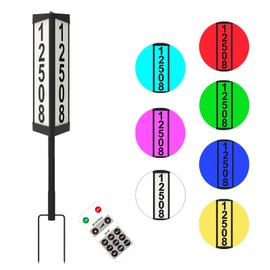 IVWVI 3 Side Solar Address Plaque, Lighted House Numbers for Outside, Waterproof RGBW Color Changing Remote Control, Led Illuminated Solar Address Sign with Stakes for Garden Street Home Yard