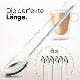 JODORA Design Coffee Spoon 13.5 cm – 6 Dessert Spoons Matte Silver – High Quality Tea Spoon Dishwasher Safe – Sturdy Small Spoon Made of Rustproof Stainless Steel