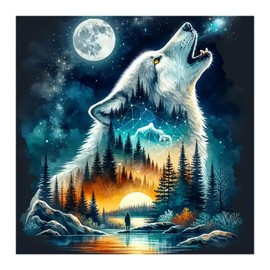 EOBROMD Diamond Painting Erwachsene Wolf, 5D Diamant Painting Bilder Fantasie, DIY Diamant Malerei Set für Wanddekoration 30x30cm