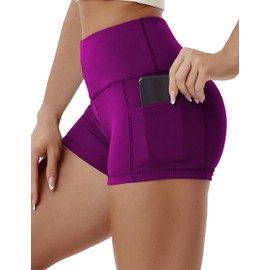 BUBBLELIME 2.5"/4" Stretch Yoga Shorts for Women Tummy Control - 2.5" Side Pockets_Plum X-Large (2.5" Inseam)