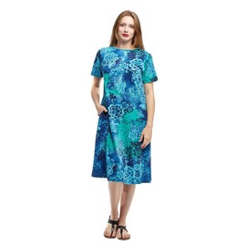 LA CERA Women's Cotton Sun Dresses A-Line with Scoop Neck, Short Sleeves, Side Pockets, Floral Patterns, Machine Wash