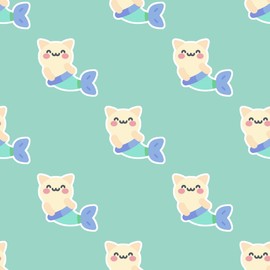Cute Cartoon Mercat Mermaid Cat Wrapping Paper Premium Gift Wrap (20 inch x 30 inch sheet)