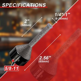 REKCKRALL Diamond Finger Bit 6-25mm (1/4"-1") for Enlarging, Shaping & Beveling Holes in Porcelain, Ceramic, Granite, Marble Tiles – 5/8"-11 Thread, Wet/Dry Use