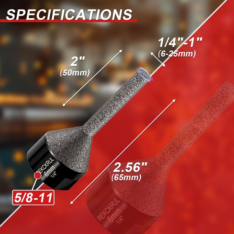 REKCKRALL Diamond Finger Bit 6-25mm (1/4"-1") for Enlarging, Shaping &