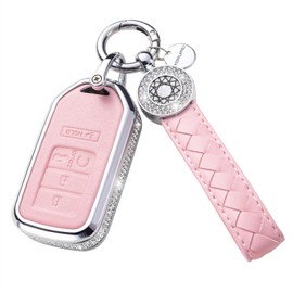 SHANGHONG Compatible with Honda Key Fob Cover with Keychain, Leather Car Key Case Shell Fit for Honda Accord Civic CRV Pilot HRV Odyssey Ridgeline Passport (Model1, Pink)