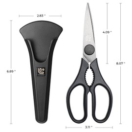 Linoroso Heavy Duty Kitchen Scissor Ultra Sharp Utility Scissors with Cover Cooking Cutting Stainless Steel Food Shears for Meat Poultry Fish Chicken Pizza Vegetables Herbs BBQ Nuts - Classic Black