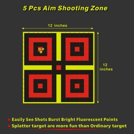 OSHOTX Splatter Targets - 12 x12 inch Reactive Self Adhesive Shooting Target Paper for The Range - Easily See Shots Burst Bright Yellow Points (10 Pack)