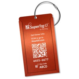 Dynotag® Web Enabled Smart Aluminum Convertible Luggage ID Tag + Braided Steel Loop, with DynoIQ™ & Lifetime Recovery Service (Electric Orange)