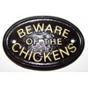 "BEWARE OF THE CHICKENS" GATE/COOP PLAQUE IN BLACK WITH GOLD