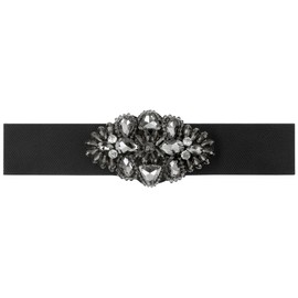 Elerevyo Women's Elastic Wide Waist Belt Large Rhinestone Stretch Corset Retro Elegant for Dress 72x5.5cm/28.35x2.2 Black