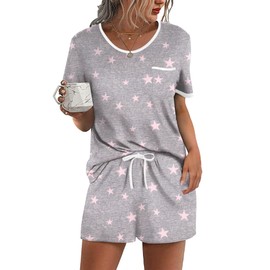 Ekouaer Pajama Set for Women 2 Piece Lounge Set Short Sleeve Tops and Shorts Soft Sleepwear, Chest Pocket