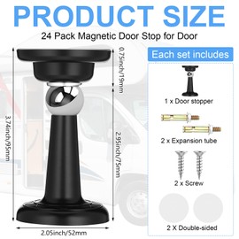 Moxweyeni 24 Pack Magnetic Door Stoppers Magnetic RV Door Stopper Stainless Steel Heavy Duty Stops RV Holder Keep Open for Wall and Floor Mounting No Drilling Stop with Adhesive Tapes(Black)