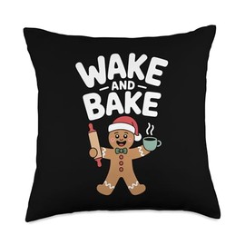 Wake and Bake Gingerbread Rolling Pin Christmas Cookie Throw Pillow
