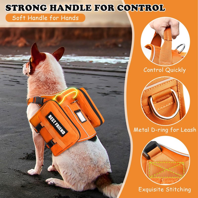MOOGROU Dog Backpack Harness and Leash Set for Large Dogs