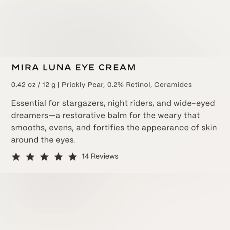 29 Palms Twentynine Palms NEW Mira Luna Eye Cream with