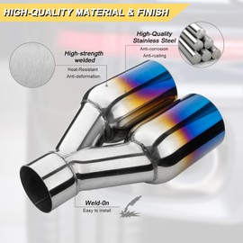 Vurkcy 2.5 inch Exhaust Y Pipe, 2.5" Single to 3.5" Dual Exhaust Adapter Connector, 10.5" Overall Length, Universal 2 1/2 Inch Y Tail Pipe, Weld-on, Blue Burnt 2PCS