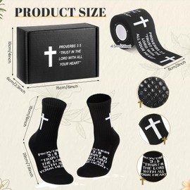 TrelaCo 4 Pack Christian Bible Sports Gift Set with Bible Athletic Tape Sport Socks Cross Necklace Gift Boxes Religious Soccer Socks Athletic Tape for Football Baseball Hockey Athletes (Black)