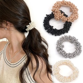 BIANHUAN Hair Rubber Pearl, Adult, Hair Clip, Stylish, Cute, Ribbon, Hair Ornament, Black, Hair Accessories, Hair Accessories, 4-Piece Set, Popular, Thick, Non-Traced, Elegant, Office