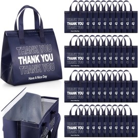 Aliceset Aliceset 80 Pcs Thank You Insulated Bags for Food Delivery Bulk 9.5 x 9.5 x 6 Inch Thermal Insulation Bag for Hot and Cold Food for Travel Pizza Coffee Milk Catering Restaurant Picnic (Navy Blue)