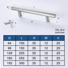 Drenky Silver Kitchen Cupboard Handles, 2 Pack Kitchen Door Handles Stainless Steel 160mm Hole Centre with Screws for Wardrobe Cabinet Drawer