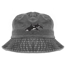Gift for animal lover, Orca killer whale embroidered cotton bucket hat, washed bucket hat, pigment dyed bucket hat (black), camping hat, killer whale Orca embroidered bucket hat, summer hat