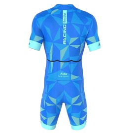 FDX Men’s Cycling Skinsuit – 3D Padded, Breathable, Quick Dry Triathlon Suit – Short Sleeve One Piece Bodysuit for Bicycle Training, Racing Bike Top, Cyclist Clothing (Blue – S)
