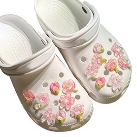 BSITSSS 16PCS Shoe Charms, Shoe Charm Crystal Diamond Pink, Peach Blossom Clog Charms for Women Girls Birthday Christmas Party Gifts