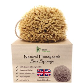 Skin Unique Mediterranean Natural Sea Sponge in Gift Box - Unbleached Honeycomb, Strong, Durable - 100% Organic, Hypoallergenic - Children and Adults - Bath, Exfoliating, Cleansing, Pets (Large)