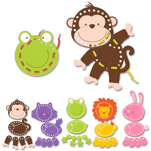 Fiesta Crafts Animal Lacing Cards - Bright Threading Toys for