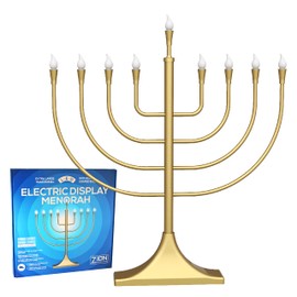 Zion Judaica Extra Large 23" Electric Menorah Satin Gold with Flame Shaped Bulbs Traditional U-Shape USB Electronic LED Hanukkah Minorah with 10 Screw-in Frosted Bulbs Chanukah Decorations